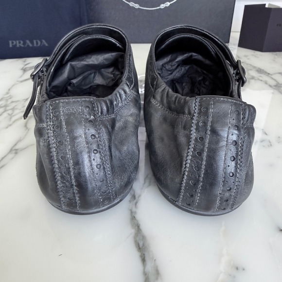 Prada 2EG469 Mens Leather Double Monk Strap Wingtip Shoes Grey Black UK 10.5 main image 12